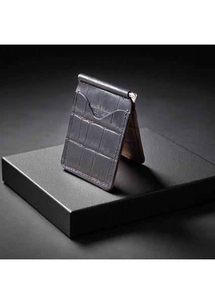 Siyah Erkek Cüzdan Para Klipsli Hakiki Deri İnce Pratik Kartlık Cüzdan Desenli
