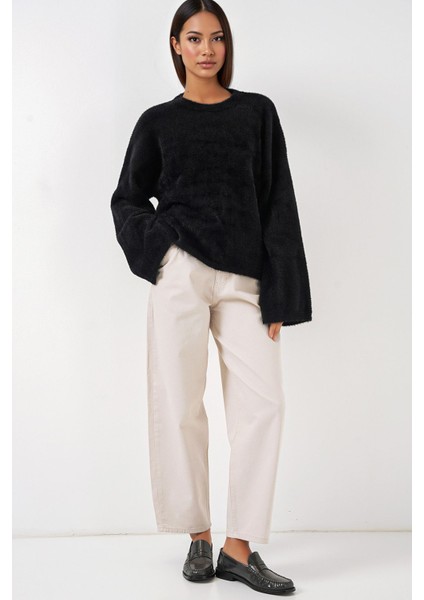 Kadın BDART Rahat Kesim Ribana Triko Kazak Siyah