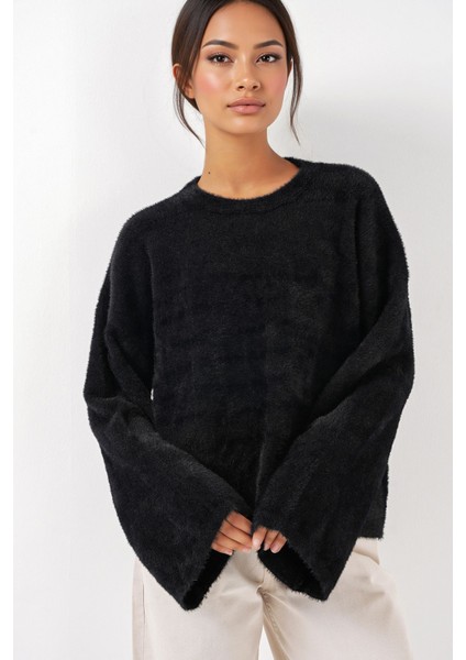 Kadın BDART Rahat Kesim Ribana Triko Kazak Siyah