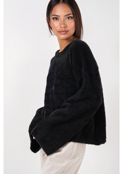 Kadın BDART Rahat Kesim Ribana Triko Kazak Siyah