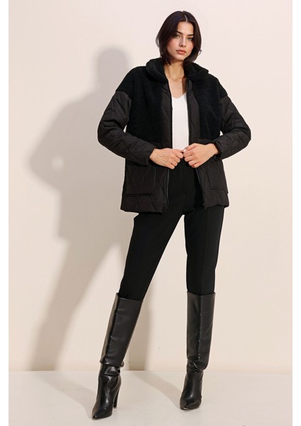 Kadın BDART Kalın Kabarık Örme Ceket Black