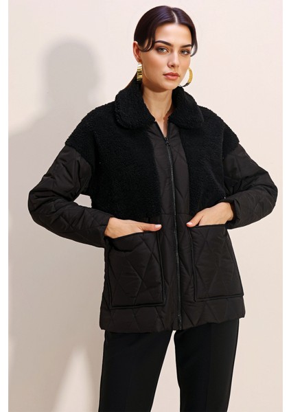 Kadın BDART Kalın Kabarık Örme Ceket Black