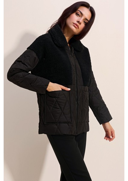 Kadın BDART Kalın Kabarık Örme Ceket Black