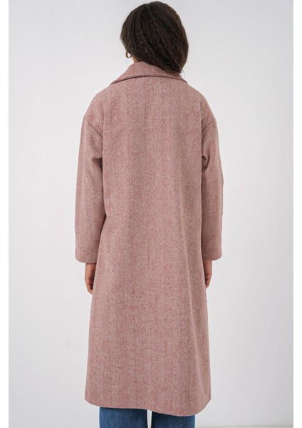 Kadın BDART Oversize Çift Düğmeli Herringbone Palto Allık Pembe