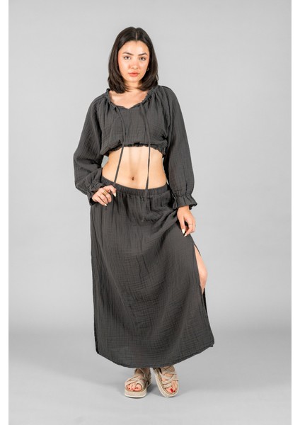 Müslin Kadın Uzun Yırtmaçlı Etek