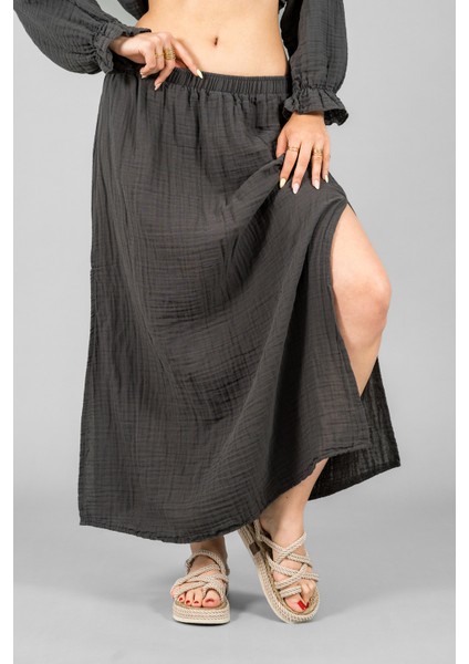 Müslin Kadın Uzun Yırtmaçlı Etek