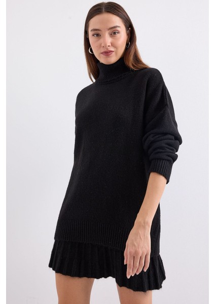 Kadın BDART Dokulu Oversize Yüksek Yaka Örme Takım Siyah indirimleri