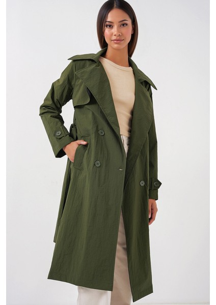 Kadın BDART Cepli Çift Düğmeli Uzun Trençkot Haki Yeşil indirimleri