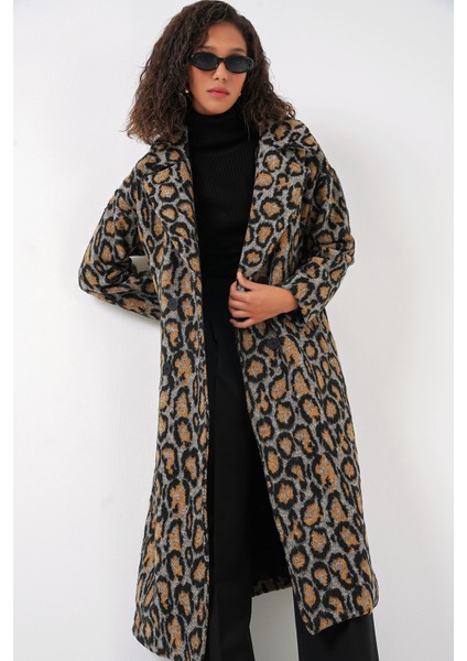 Kadın BDART Oversize Çift Düğmeli Herringbone Palto Kestane Kahvesi