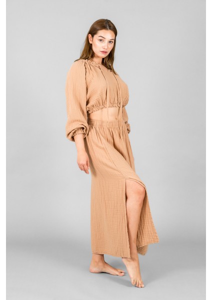 Müslin Kadın Uzun Yırtmaçlı Etek modelleri