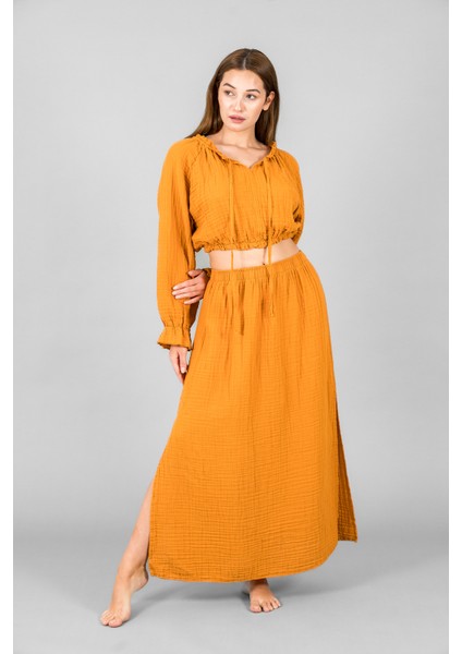 Müslin Kadın Uzun Yırtmaçlı Etek