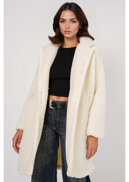 Kadın BDART Şal Yaka Peluş Oversize Sahte Kürk Ceket Fildişi Doğal indirimleri