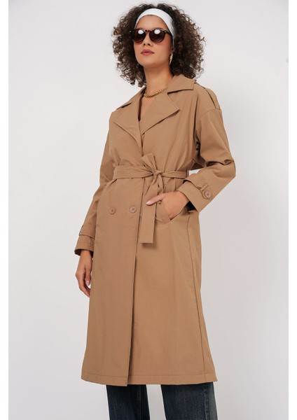 Kadın BDART Çift Düğmeli Uzun Trençkot Deve Kahvesi