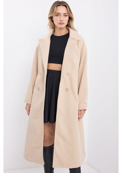 Kadın BDART Oversize Çift Düğmeli Herringbone Palto Natural