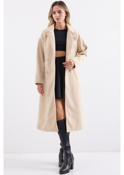 Kadın BDART Oversize Çift Düğmeli Herringbone Palto Natural