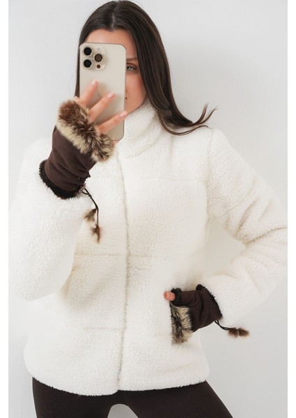 Kadın BDART Kalın Peluş Yapay Kürk Ceket Yaka Manto White