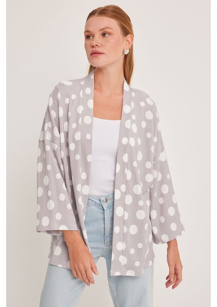 Kadın BDART Dokulu Rahat Fit Şal Yaka Kimono Grey indirimleri