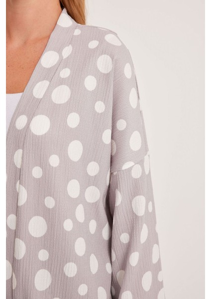 Kadın BDART Dokulu Rahat Fit Şal Yaka Kimono Grey