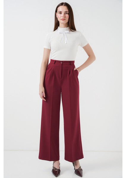 Kadın BDART Normal Belile Geniş Paça Pantolon Cebli Red