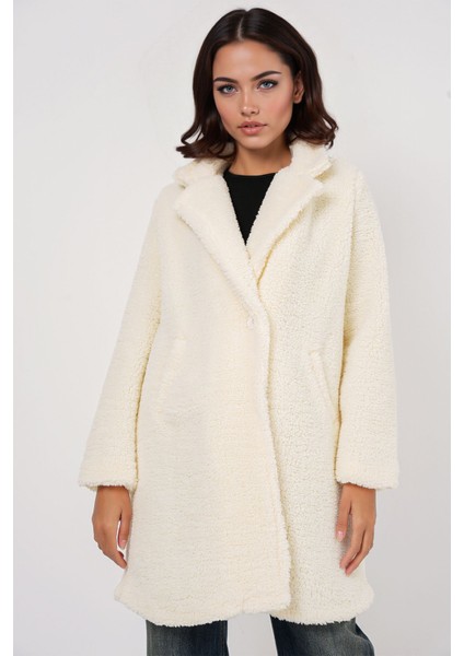 Kadın BDART Şal Yaka Peluş Oversize Sahte Kürk Ceket Fildişi Doğal