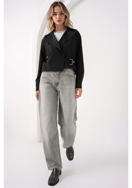 Kadın BDART Kısa Dar Polyester Trençkot Gömlek Yaka Black modelleri
