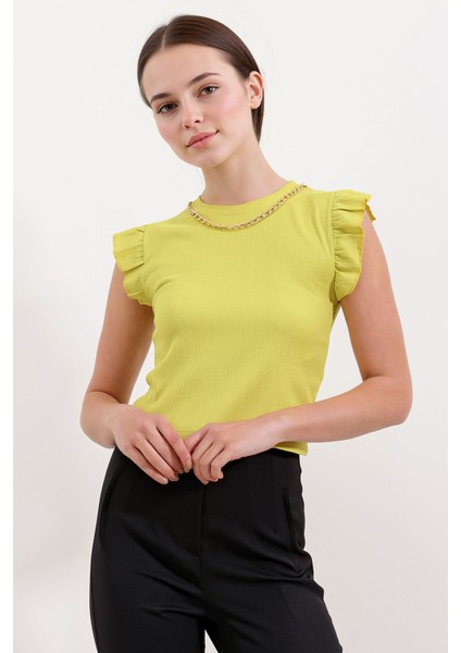 Kadın BDART Nakışlı Dokulu Yuvarlak Yakalı Bluz Yellow fırsatları