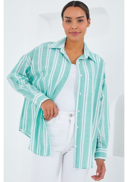 Kadın BDART Çizgili Geniş Kesim Düğmeli Gömlek Green indirimleri