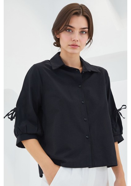 Kadın BDART Fiyonk Detaylı Kısa Gömlek Black
