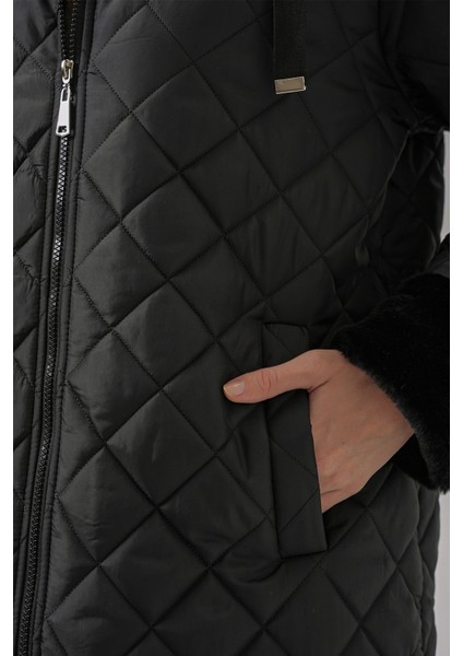 Kadın BDART Kapüşonlu Uzun Puff Down Ceket Siyah