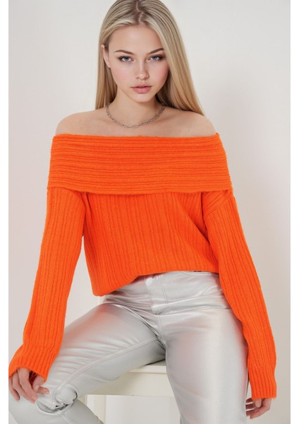 Kadın BDART Madonna Yaka Fitilli Bol Kesim Kazak Orange
