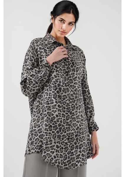 Kadın BDART Leopar Desenli Uzun Kol Düğmeli Gömlek Black indirimleri