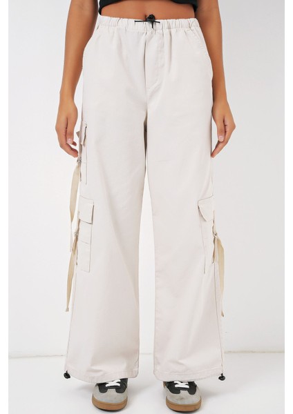 Kadın BDART İpli Rahat Geniş Paça Pamuklu Pantolon Natural