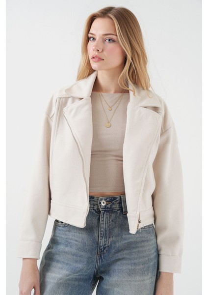 Kadın BDART Kısa Gabardin Ceket, Boxy Klasik Natural indirimleri