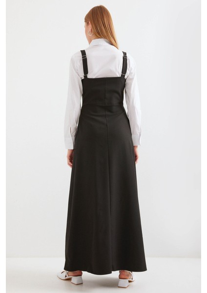 Kadın BDART Düğmeli Kare Yaka A-Form Maxi Elbise Siyah