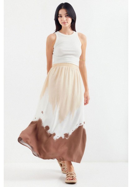 Kadın BDART Elastik Bel Detaylı Gradient Maxi Etek Natural modelleri