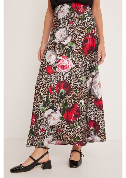 Kadın BDART Astarlı Maxi Saten Etek Multicolor