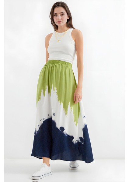 Kadın BDART Elastik Bel Detaylı Gradient Maxi Etek Yeşil fırsatları