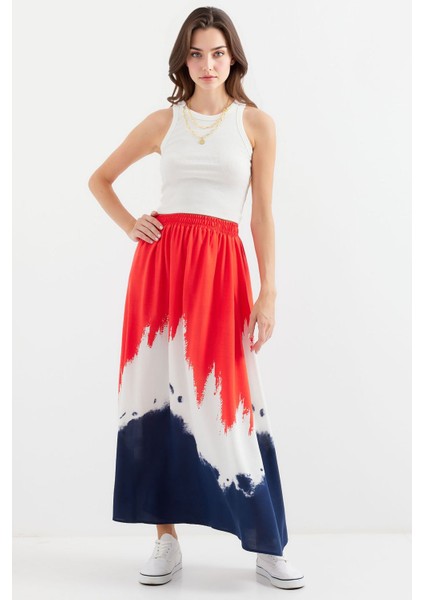 Kadın BDART Elastik Bel Detaylı Gradient Maxi Etek Kırmızı modelleri