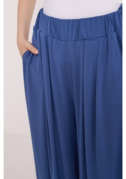 Kadın BDART Geniş Paça Pileli İpli Pantolon Gece Mavisi