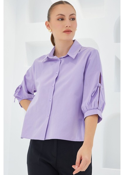 Kadın BDART Fiyonk Detaylı Kısa Gömlek Lila Mor
