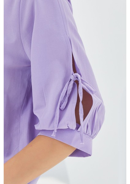 Kadın BDART Fiyonk Detaylı Kısa Gömlek Lila Mor
