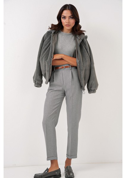 Kadın BDART Plise Detaylı Büzgülü Pantolon Gri