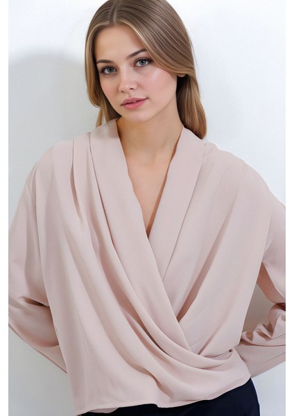 Kadın BDART Şal Yaka Bol Kesim Bluz Natural modelleri
