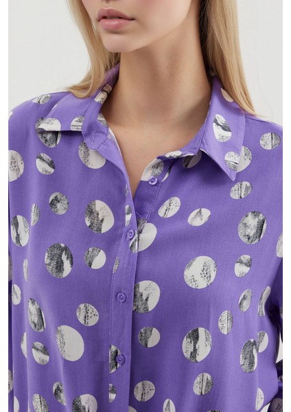 Kadın BDART Fiyonk Detaylı Desenli Viskon Gömlek Purple