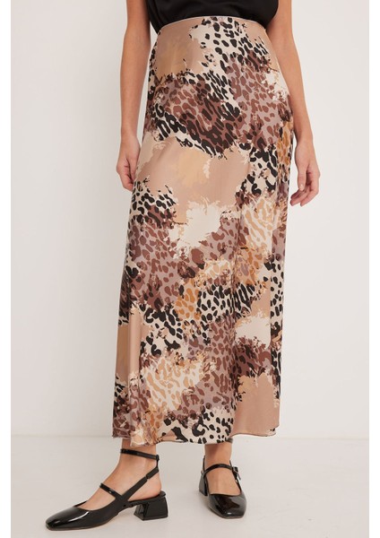 Kadın BDART Astarlı Maxi Saten Etek Brown