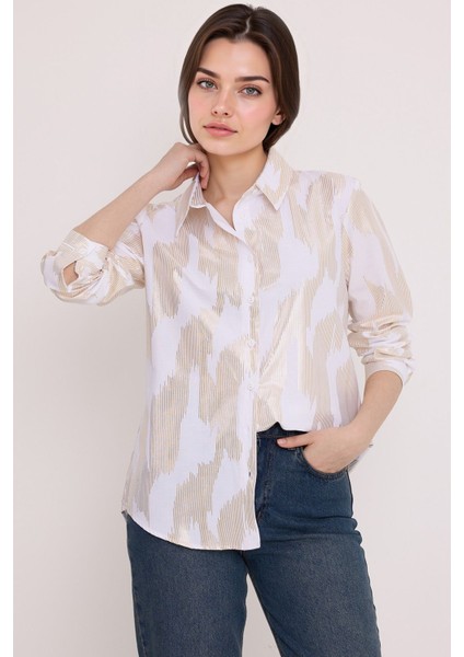 Kadın BDART Pompon Detaylı Baskılı Krepe Gömlek Çok Renkli indirimleri