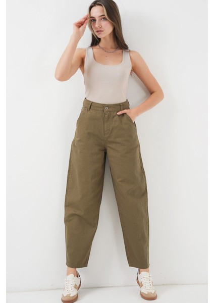 Kadın BDART Yüksek Bel Bol Kesim Düz Paça Denim Jean Green