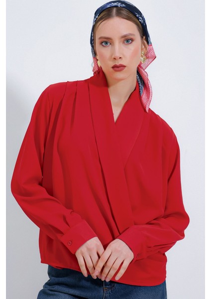 Kadın BDART Şal Yaka Bol Kesim Bluz Red