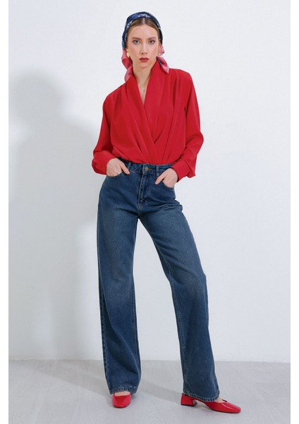Kadın BDART Şal Yaka Bol Kesim Bluz Red