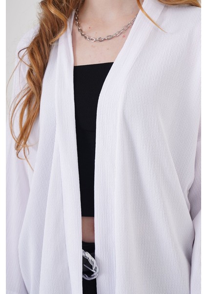 Kadın BDART Dokulu Rahat Fit Şal Yaka Kimono White